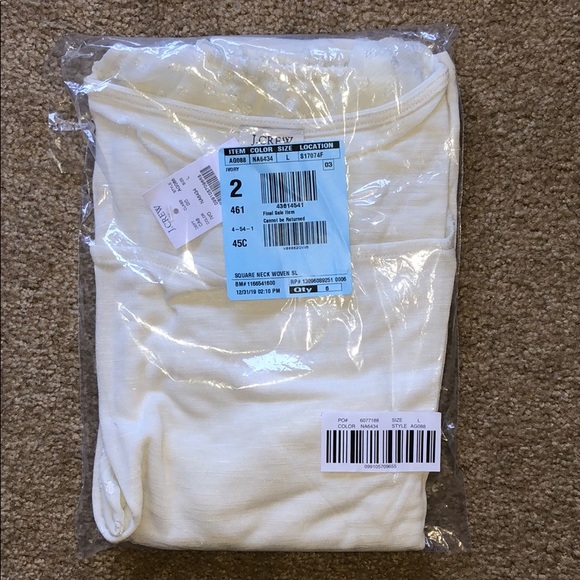 Ivory Square-neck top w/sheer clip dot sleeves (L) - Picture 4 of 4